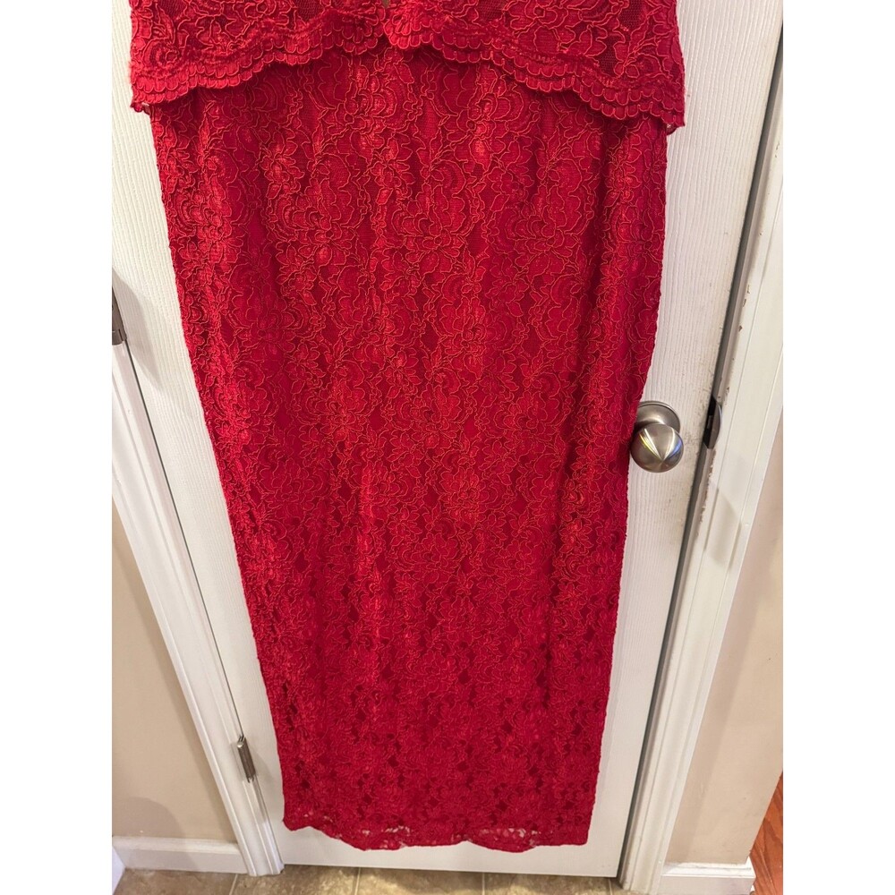 Lauren Ralph Lauren Evening Dress Red Lace Maxi Sz 14 Sleeveless Wedding Guest - Picture 14 of 15